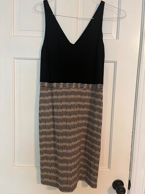 Black and Beige Patterned V-Neck Sleeveless Dress - Loft